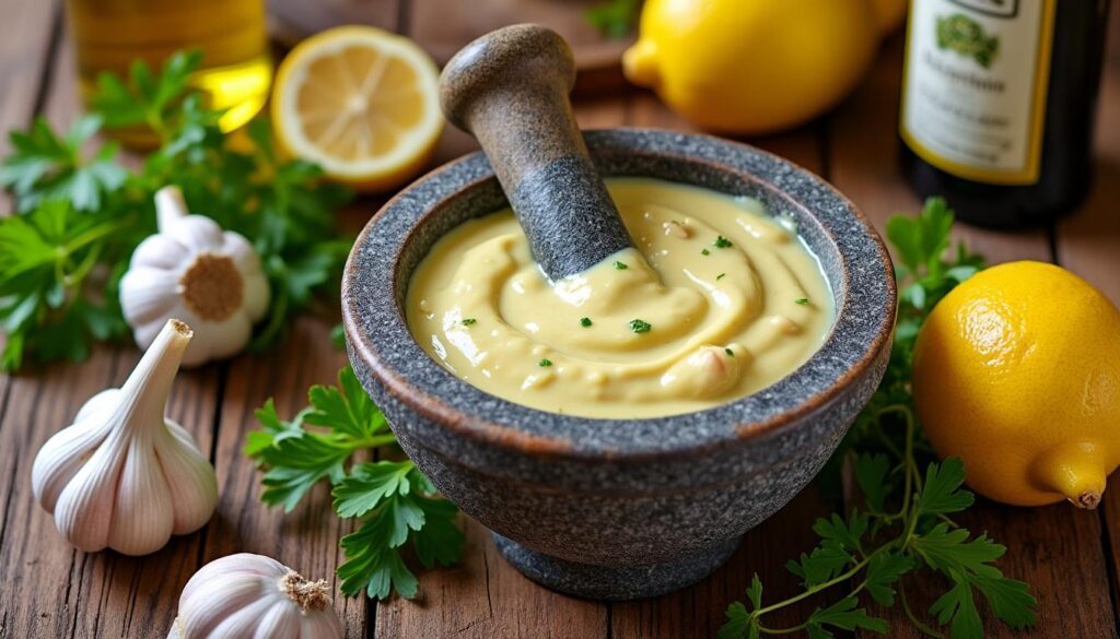 découvrez la recette authentique de l'aïoli de grand-mère, la sauce traditionnelle provençale parfumée et savoureuse, parfaite pour accompagner vos plats méditerranéens.