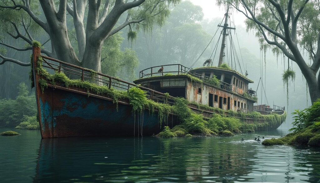 découvrez le mystère captivant du navire abandonné au cœur de la forêt flottante en australie, un lieu unique alliant nature et histoire.