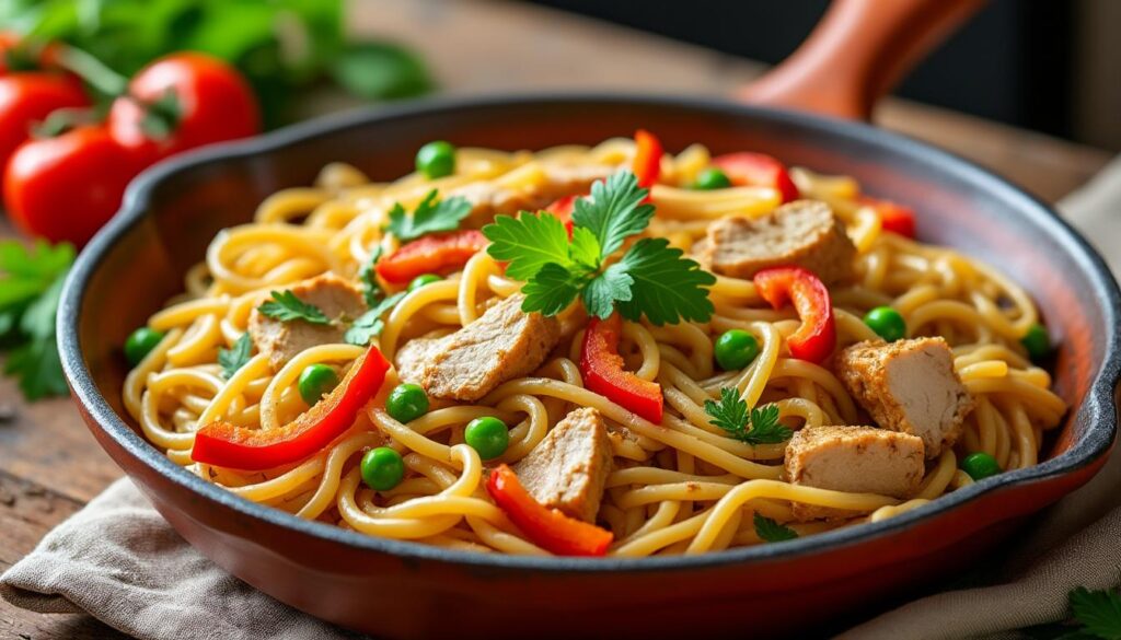 découvrez notre recette facile et rapide de fideuà au poulet, idéale pour préparer un délicieux plat espagnol chez vous en toute simplicité.