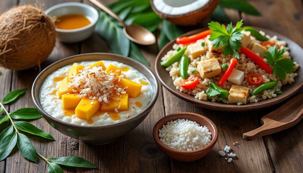 découvrez des recettes faciles et délicieuses à base de lait de coco et riz, sucrées ou salées, parfaites pour toutes vos envies culinaires.
