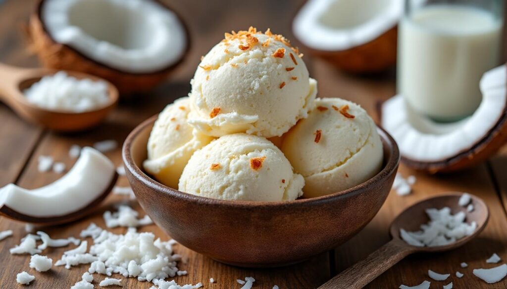 découvrez notre recette facile et onctueuse de glace coco maison pour un dessert rafraîchissant et gourmand à la noix de coco.