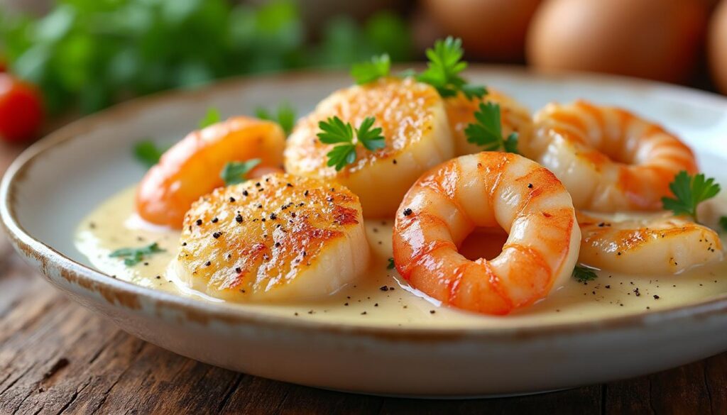 découvrez une recette facile et savoureuse de noix de saint-jacques et crevettes à la crème, parfaite pour un repas gourmand et rapide à préparer.