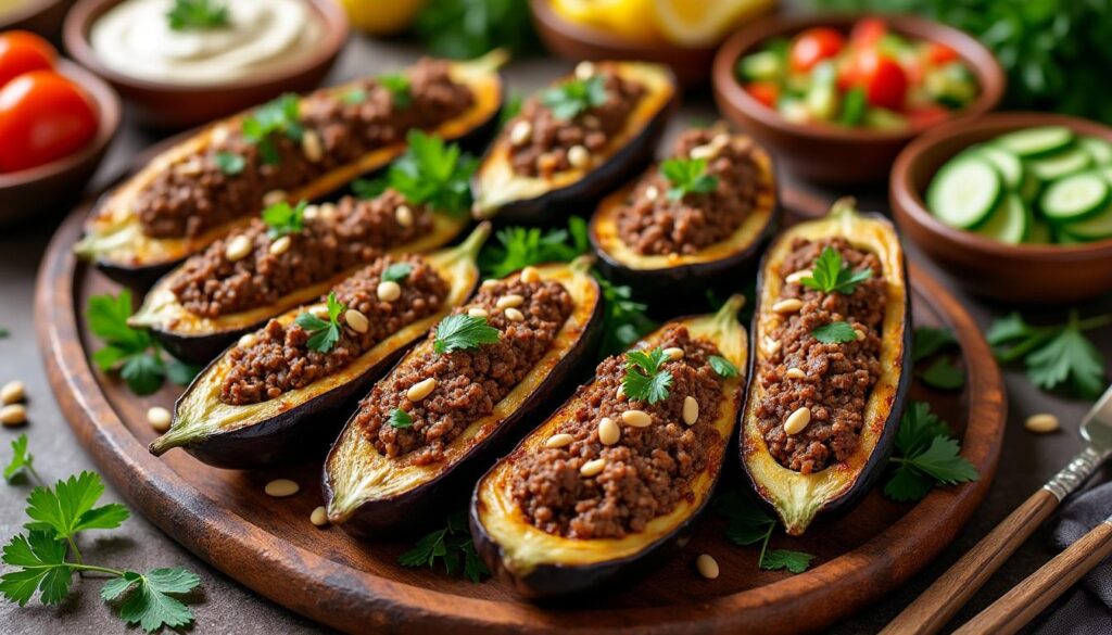 découvrez la recette libanaise authentique des aubergines farcies à la viande hachée, un plat savoureux et généreux parfait pour vos repas en famille.