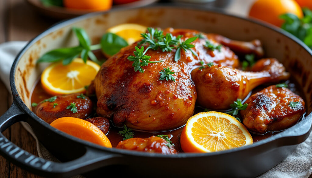 découvrez une recette facile et rapide de canard à l'orange en cocotte, pour un plat savoureux et gourmand à préparer en un rien de temps.