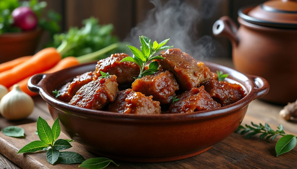 découvrez la recette traditionnelle de la joue de porc façon grand-mère, mijotée lentement pour un plat savoureux et fondant qui réchauffe le cœur.