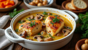 découvrez notre recette traditionnelle facile et rapide de poulet au vin jaune, un plat savoureux qui apportera une touche d'authenticité et de finesse à votre table.