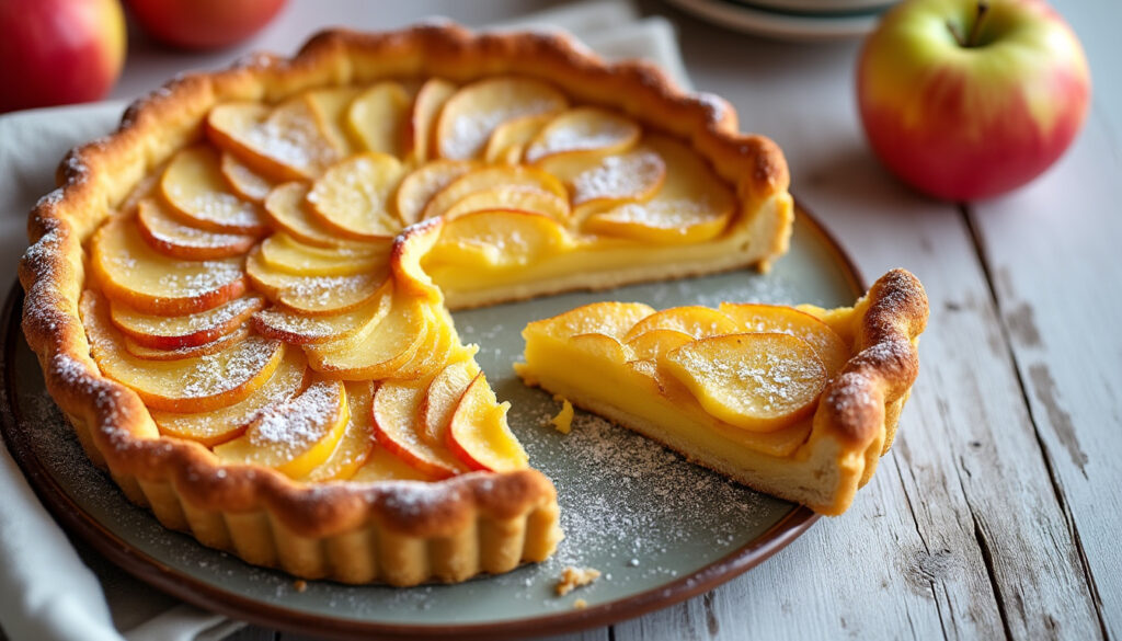 découvrez une recette facile de tarte normande aux pommes, délicieusement fondante et gourmande, parfaite pour un dessert maison à partager.