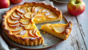 découvrez une recette facile de tarte normande aux pommes, délicieusement fondante et gourmande, parfaite pour un dessert maison à partager.